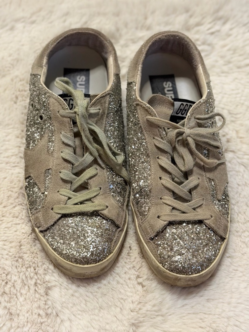 Golden Goose Silver Glitter and Suede
Superstar Lace Up Sneakers - Picture 2 of 3